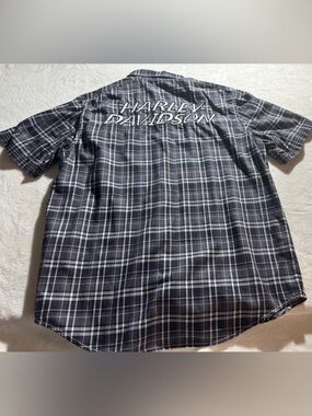 Harley-Davidson Black & White Plaid Short Sleeve Button-Down Shirt